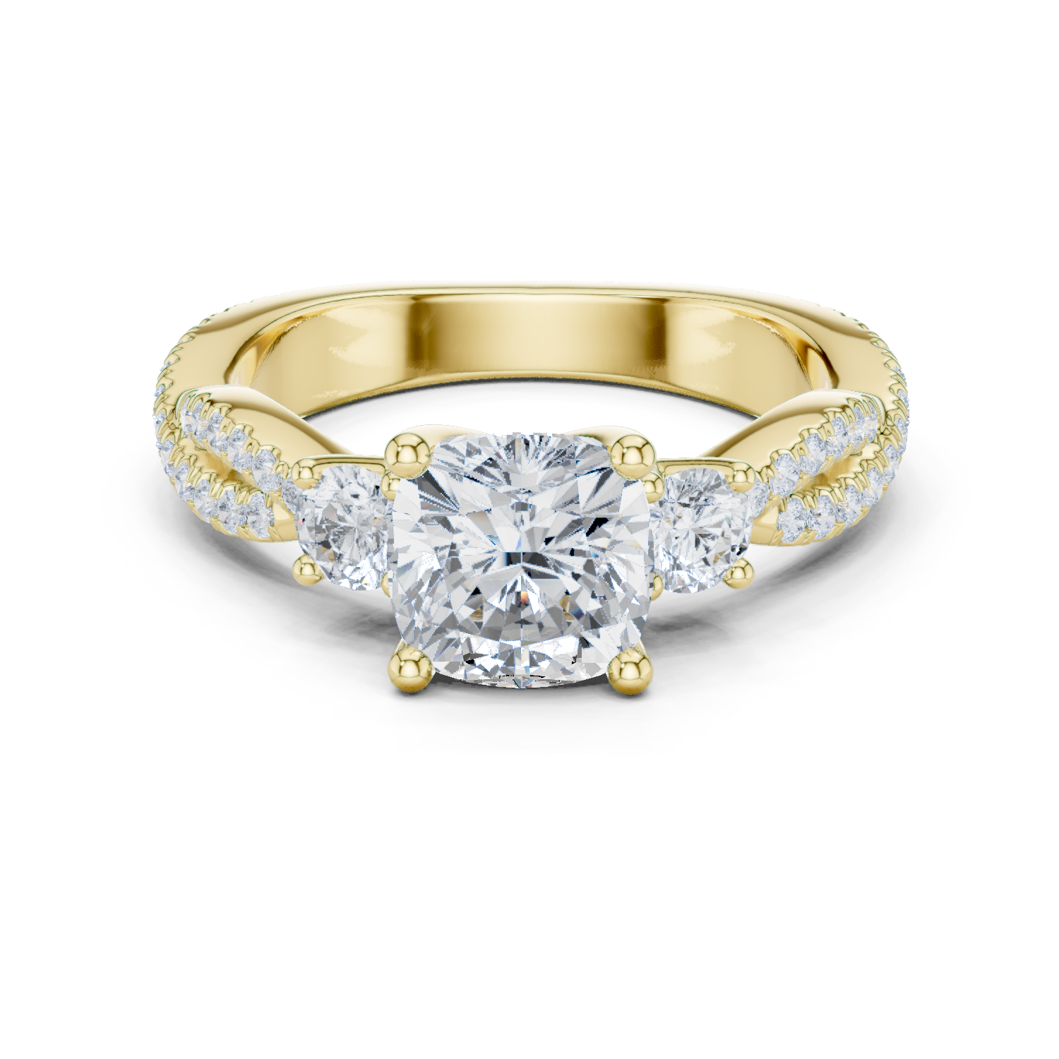 Gold Ring, Cushion center stone, Yellow Gold