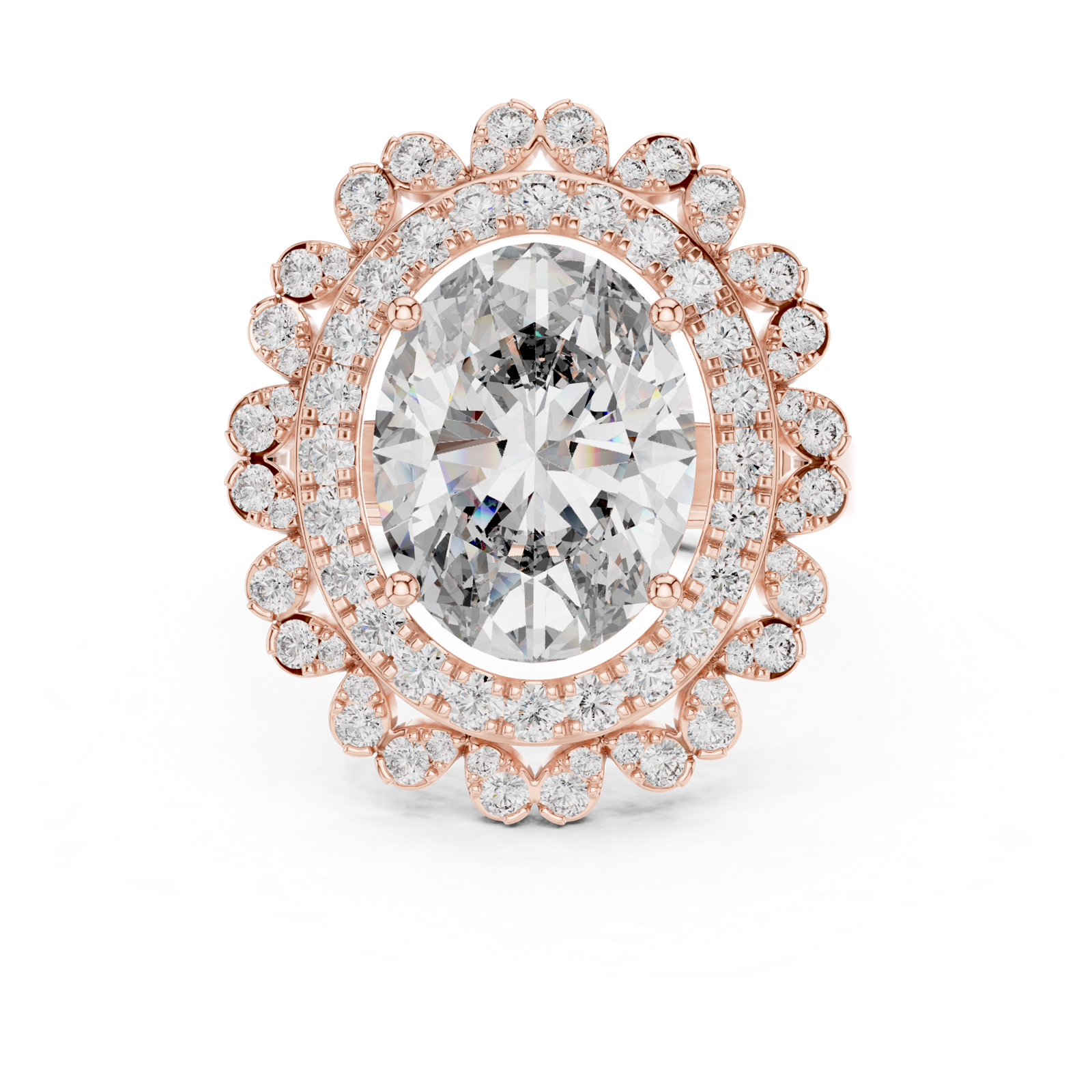 14K Solid Gold Lab Diamond Halo Ring, Rose Gold