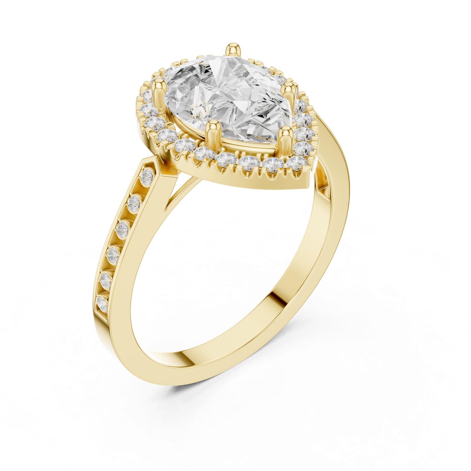 Gold Ring DDLR-349, Pear center stone, Yellow Gold, view 2