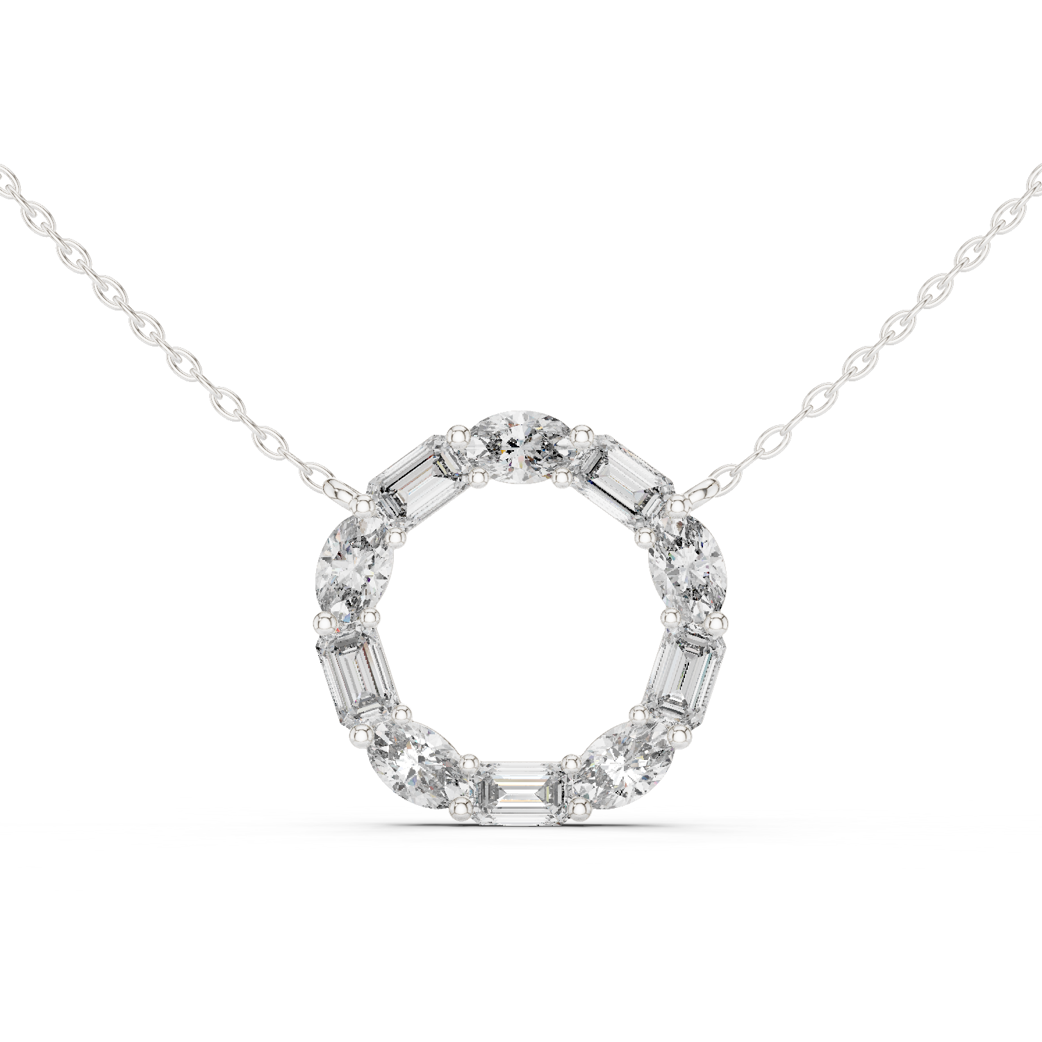14K Solid Gold Lab Diamond Pendant Necklace, White Gold