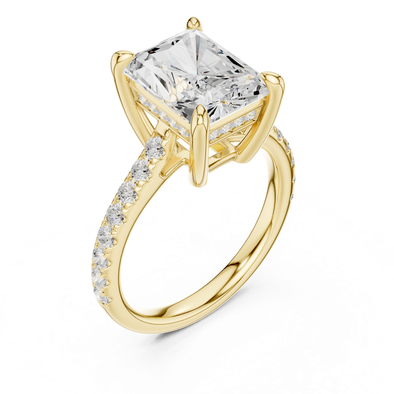Gold Ring DDLR-250, Radiant center stone, Yellow Gold, view 2