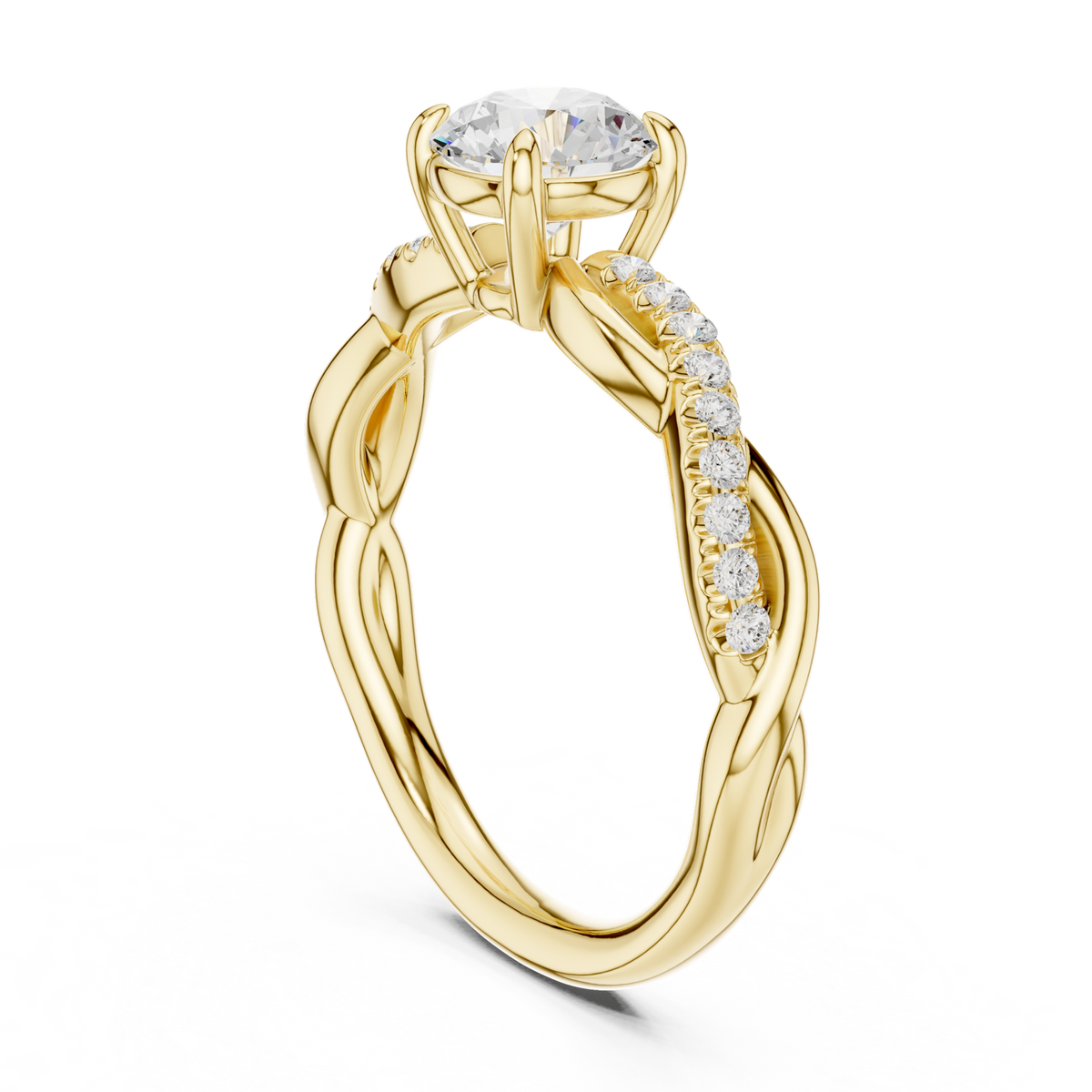 14K Solid Gold Lab Diamond Crossover Ring, Yellow Gold, view 1