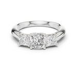 Gold Ring DDLR-044, Cushion center stone, White Gold