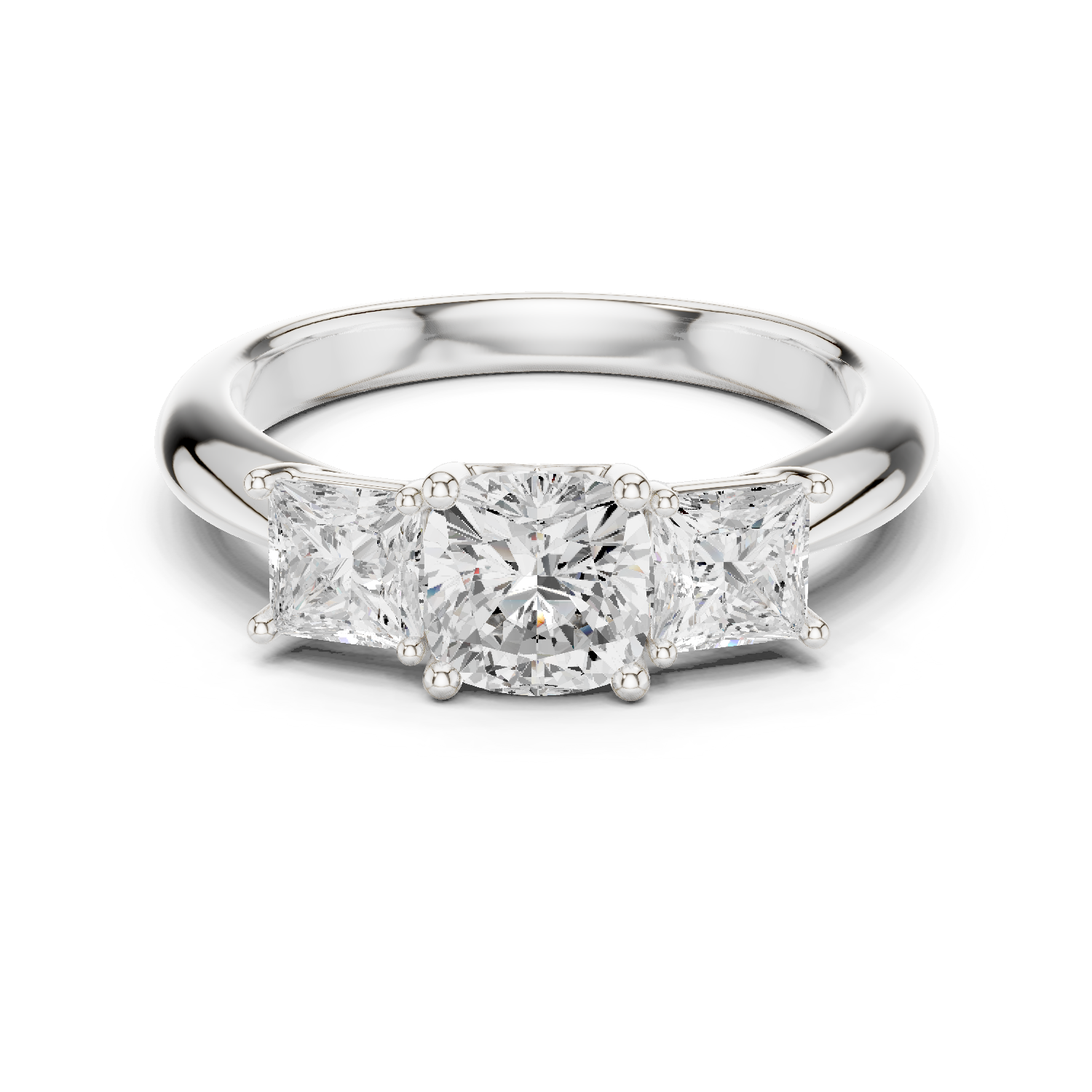 Gold Ring DDLR-044, Cushion center stone, White Gold