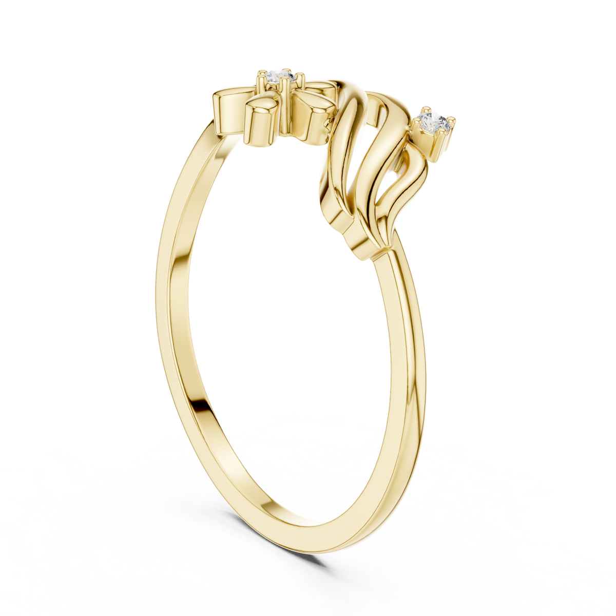 14K Solid Gold Lab Diamond Flower Cluster Ring, Yellow Gold, view 1