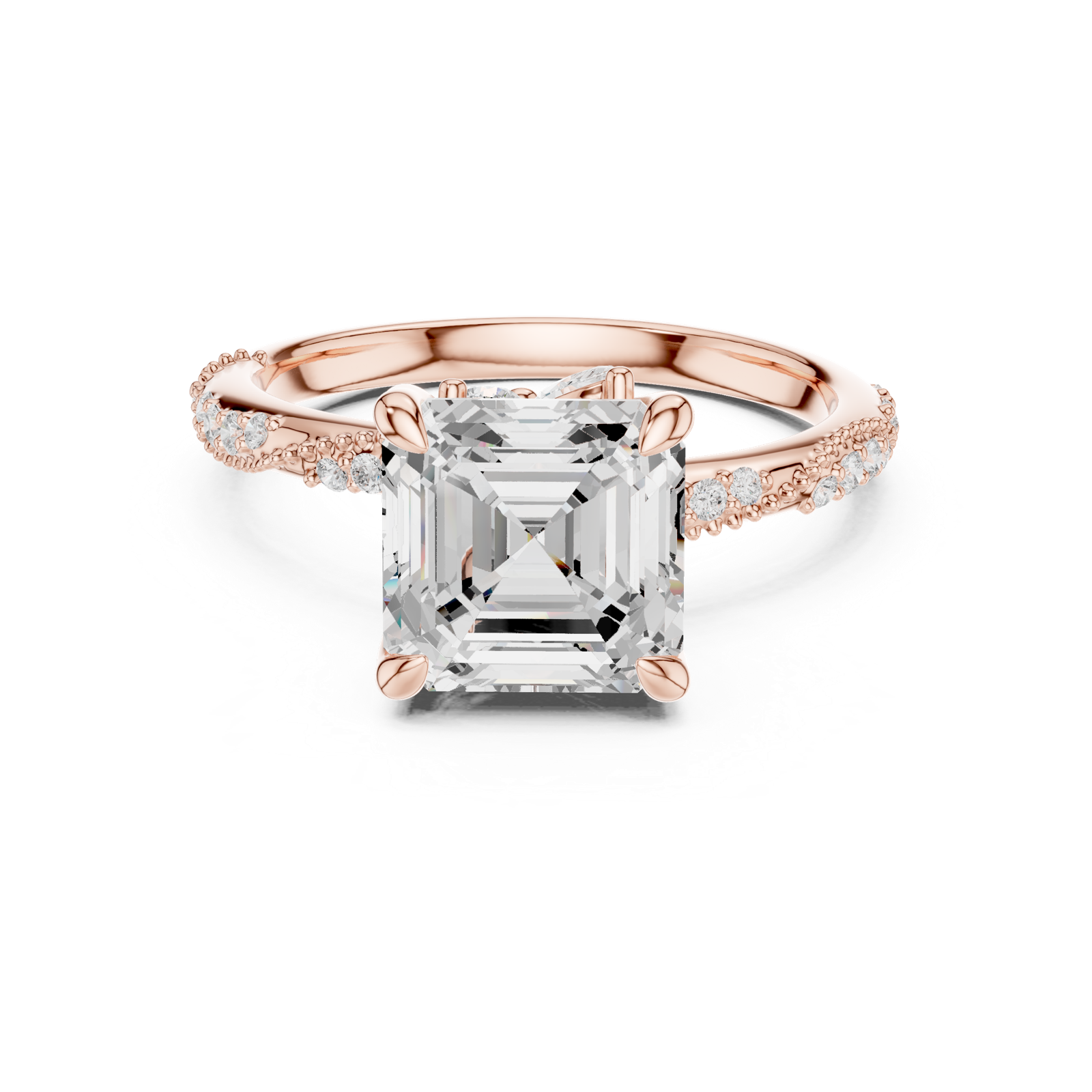 Gold Ring DDLR-167, Asscher center stone, Rose Gold, view 4