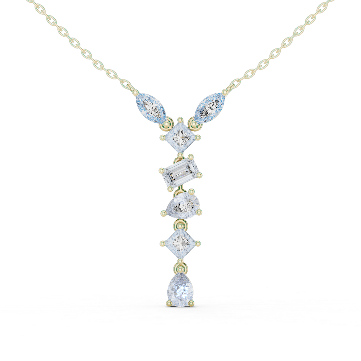 14K Solid Gold Lab Diamond Pendant Necklace, Yellow Gold