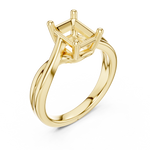 Gold Twisted Band Solitaire Engagement Ring, Radiant center stone, Yellow Gold, view 2