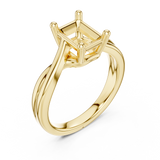 Gold Twisted Band Solitaire Engagement Ring, Radiant center stone, Yellow Gold, view 2