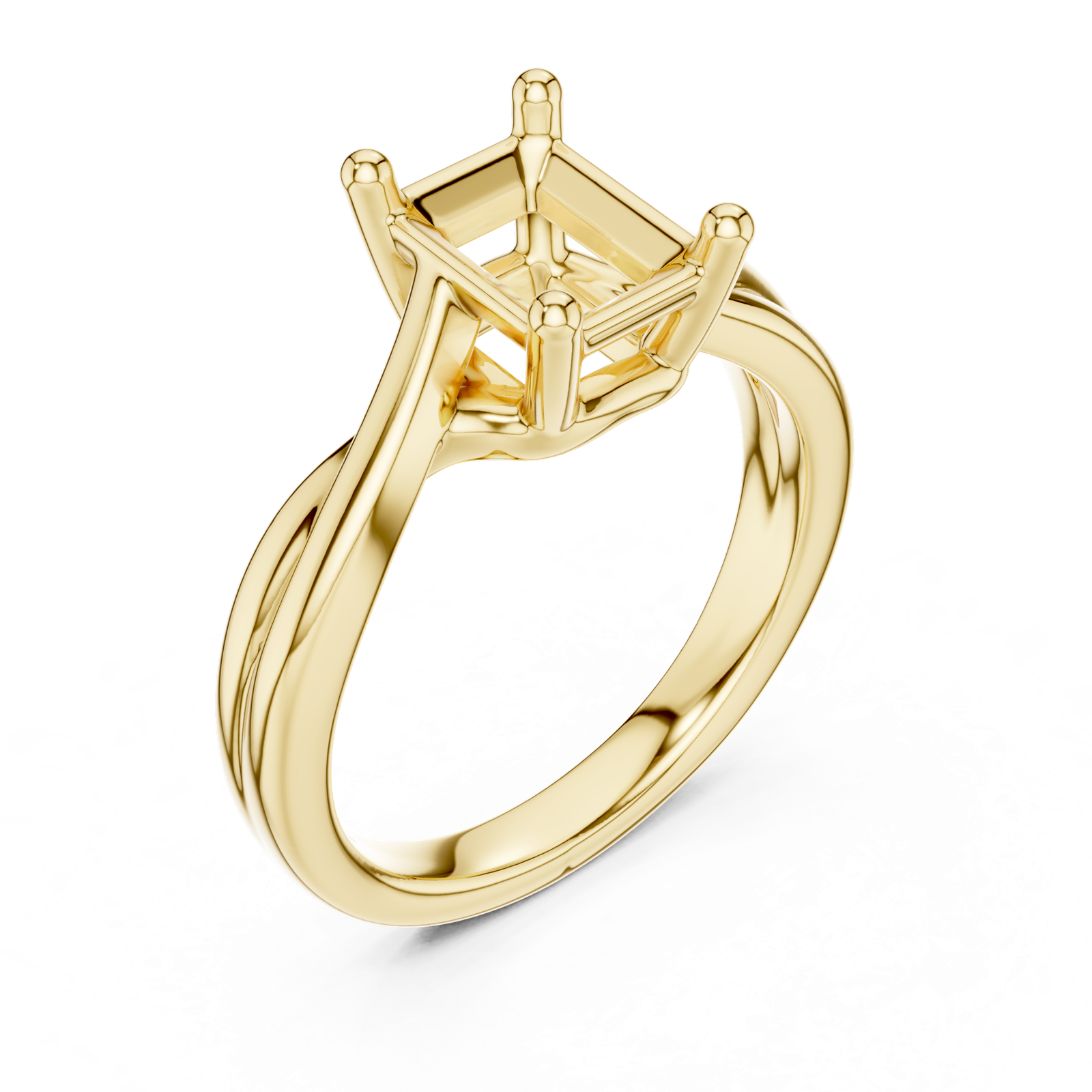 Gold Twisted Band Solitaire Engagement Ring, Radiant center stone, Yellow Gold, view 2