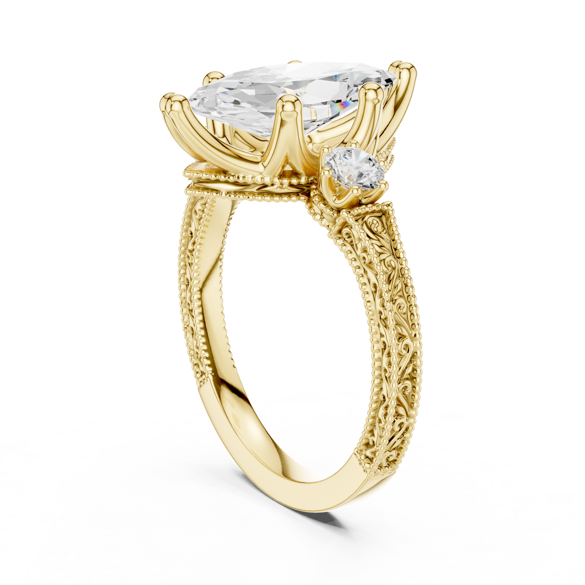 Gold Ring, Marquise center stone, Yellow Gold, view 1