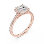 Gold Halo Pave Engagement Ring, Asscher center stone, Rose Gold, view 2