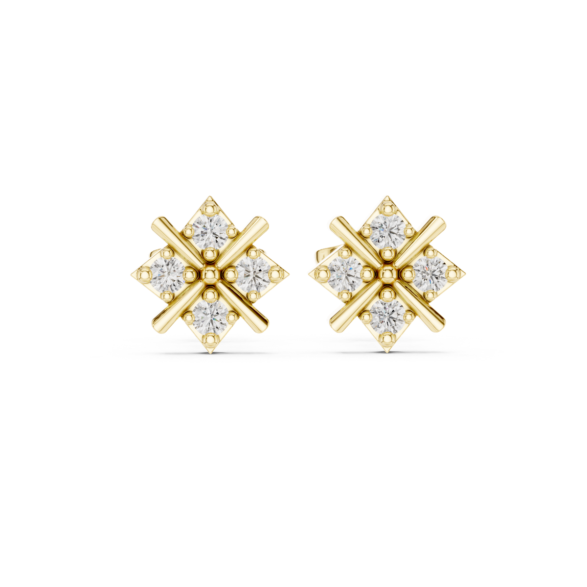 14K Solid Gold Lab Diamond Star Cluster Earrings, Yellow Gold