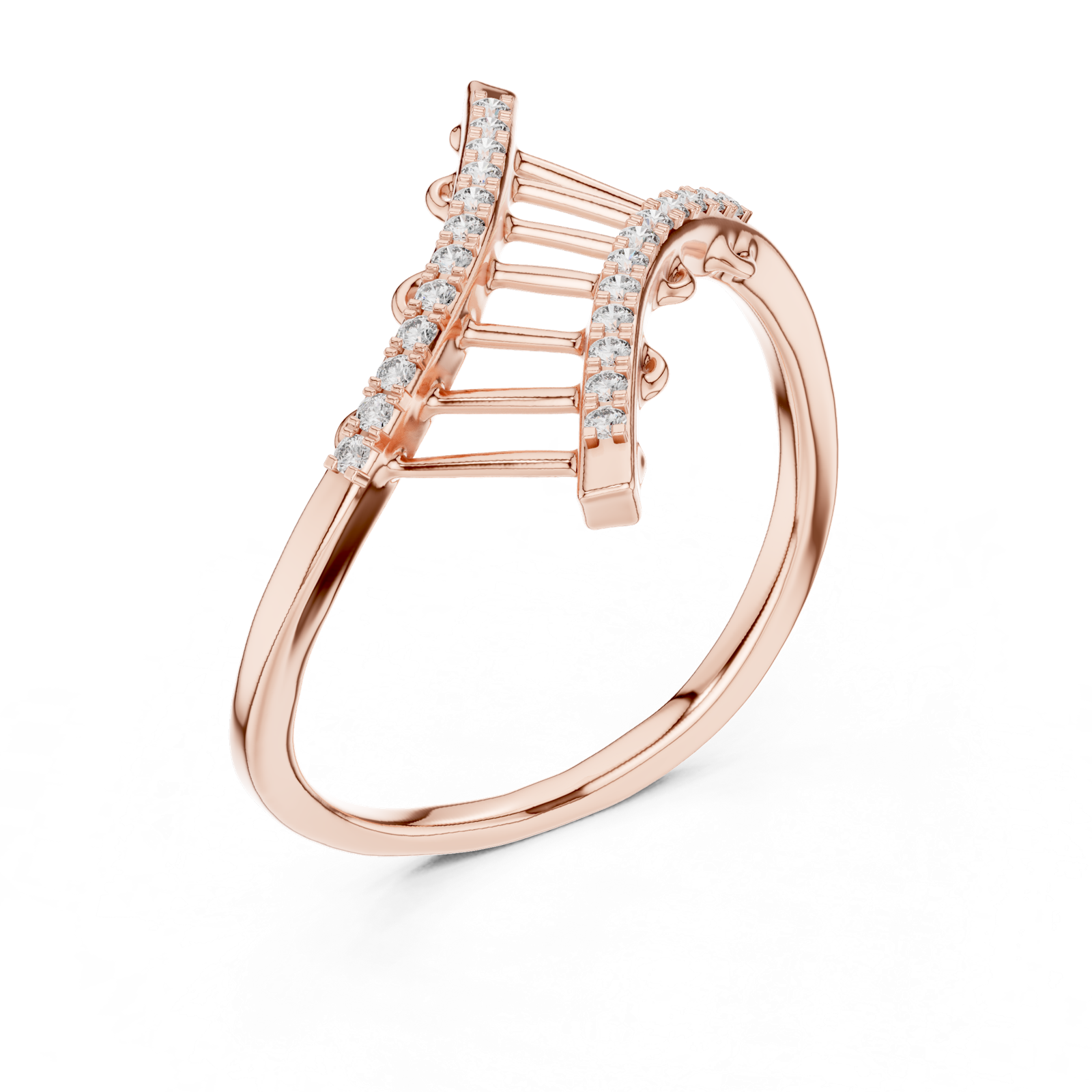 14K Solid Gold Lab Diamond Crossover Ring, Rose Gold, view 2