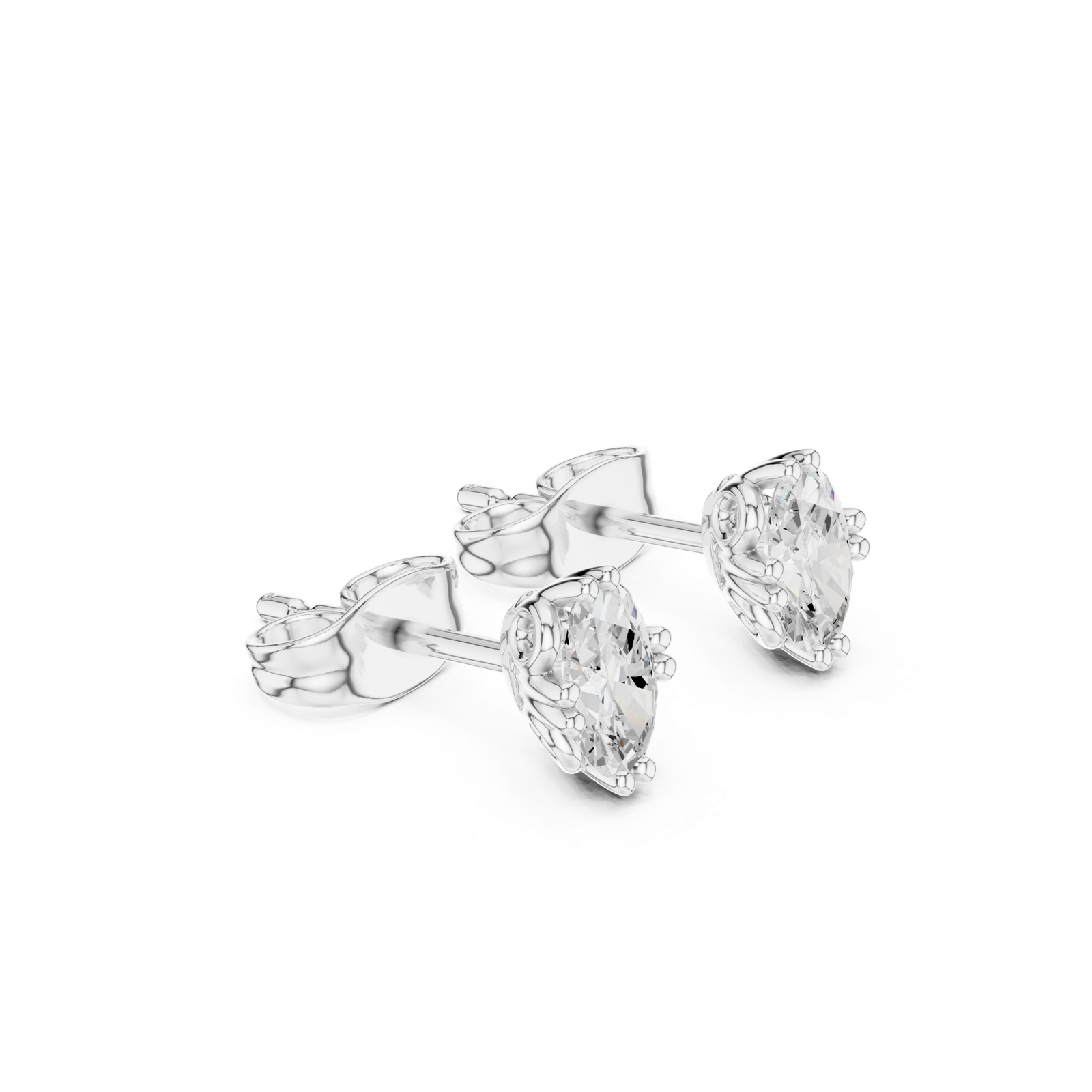 14K Solid Gold Lab Diamond Stud Earrings, White Gold, view 1