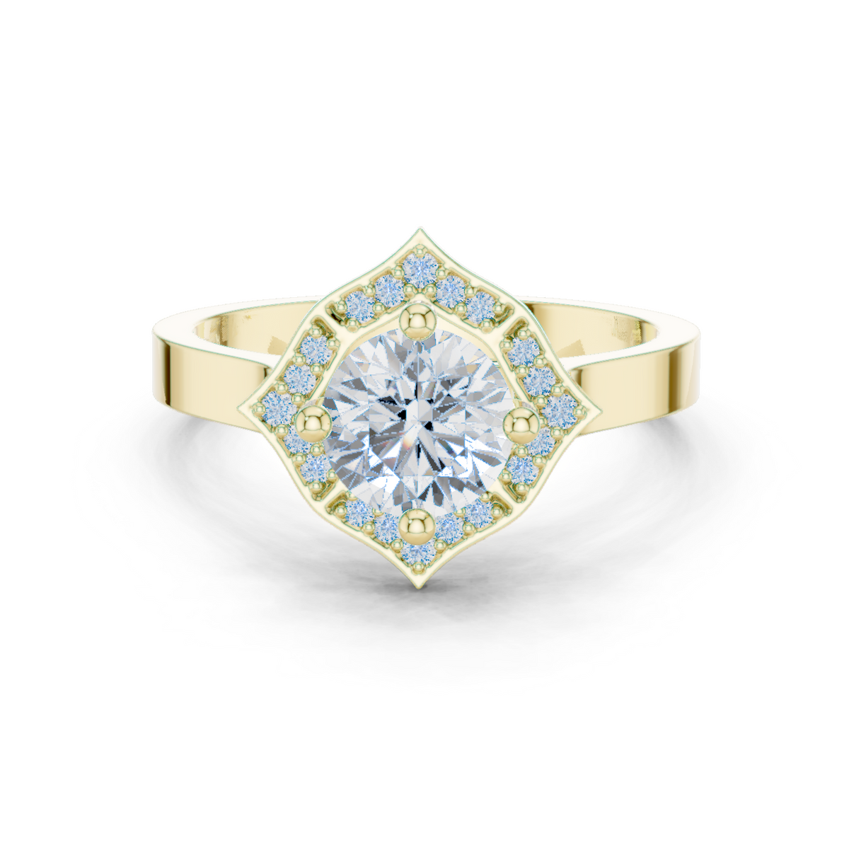 14K Solid Gold Lab Diamond Halo Ring, Yellow Gold