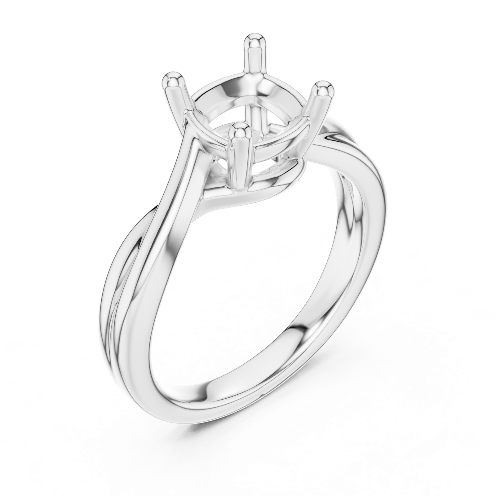 Gold Twisted Band Solitaire Engagement Ring, Cushion center stone, White Gold, view 2