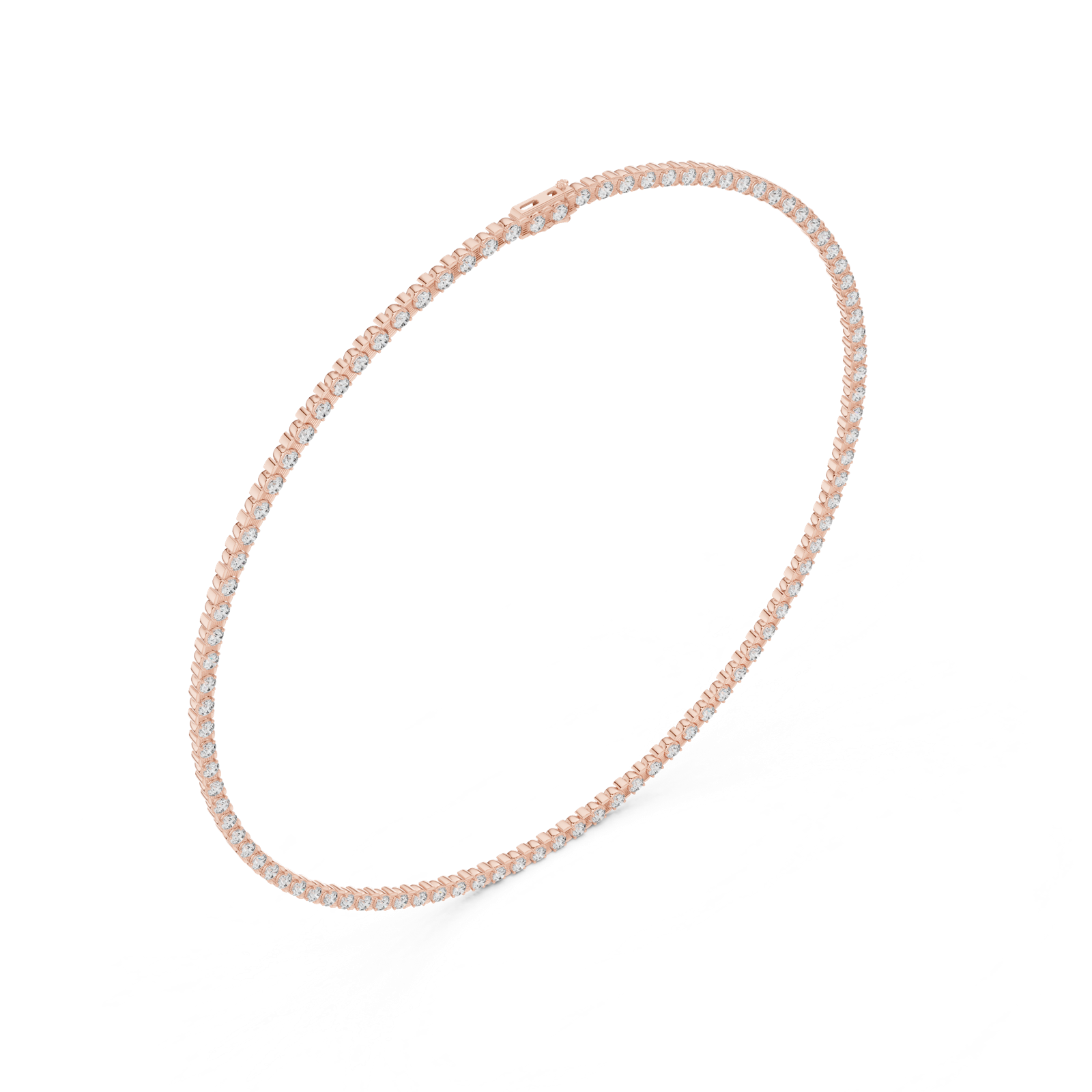 14K Solid Gold Lab Diamond Tennis Necklace, Rose Gold