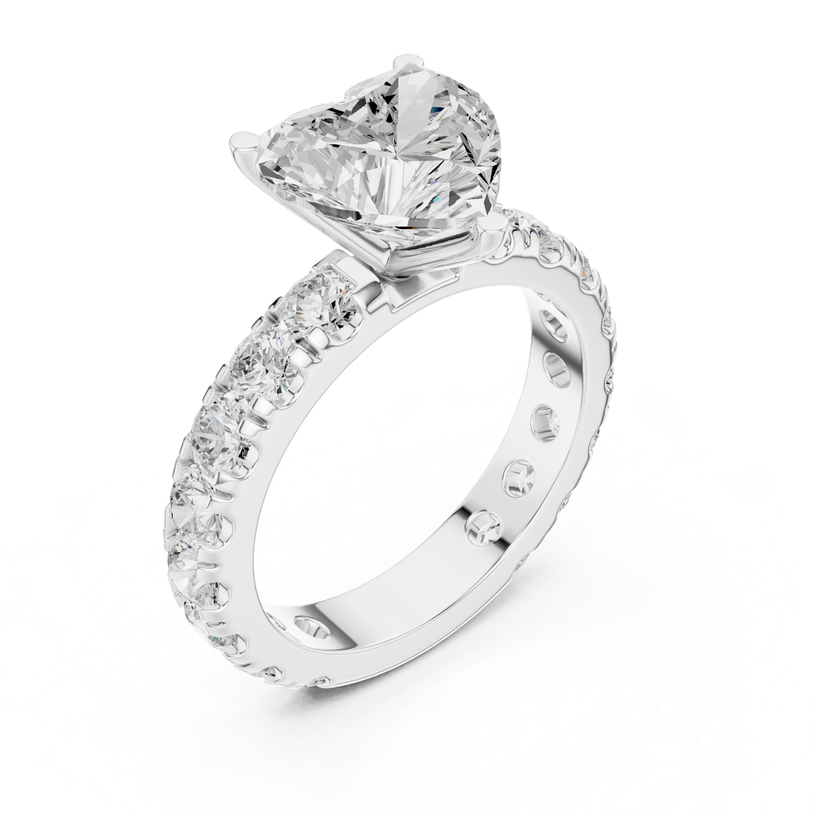 Gold Jewelry L35-63, Heart center stone, White Gold, view 2