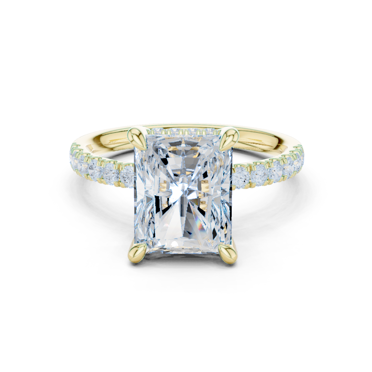 Gold Ring DDLR-259, Radiant center stone, Yellow Gold