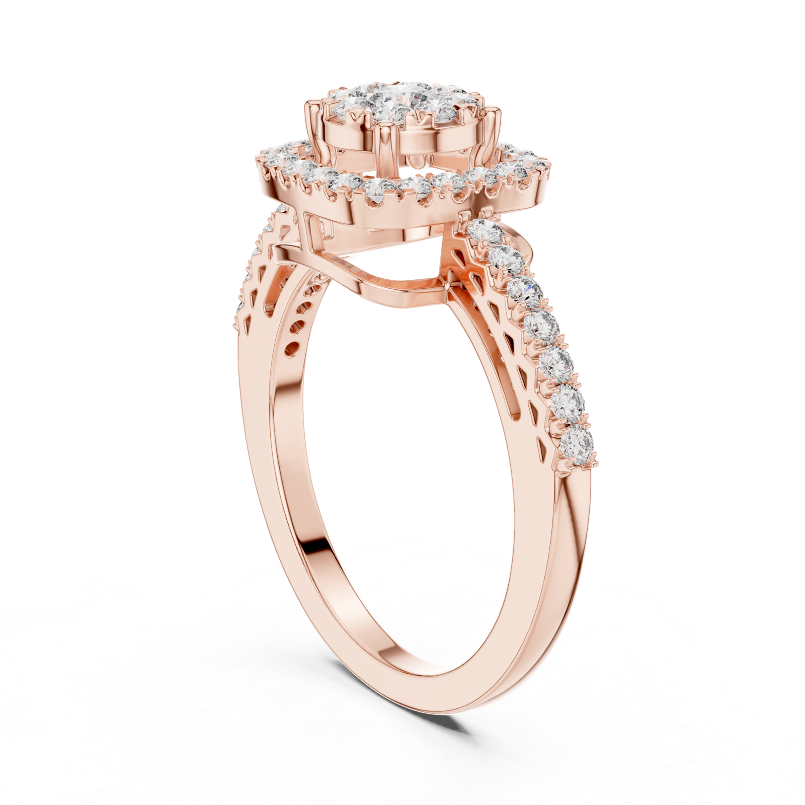 14K Solid Gold Lab Diamond Halo Ring, Rose Gold, view 1