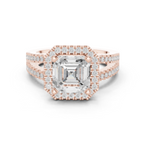 Gold Ring DDLR-350, Asscher center stone, Rose Gold