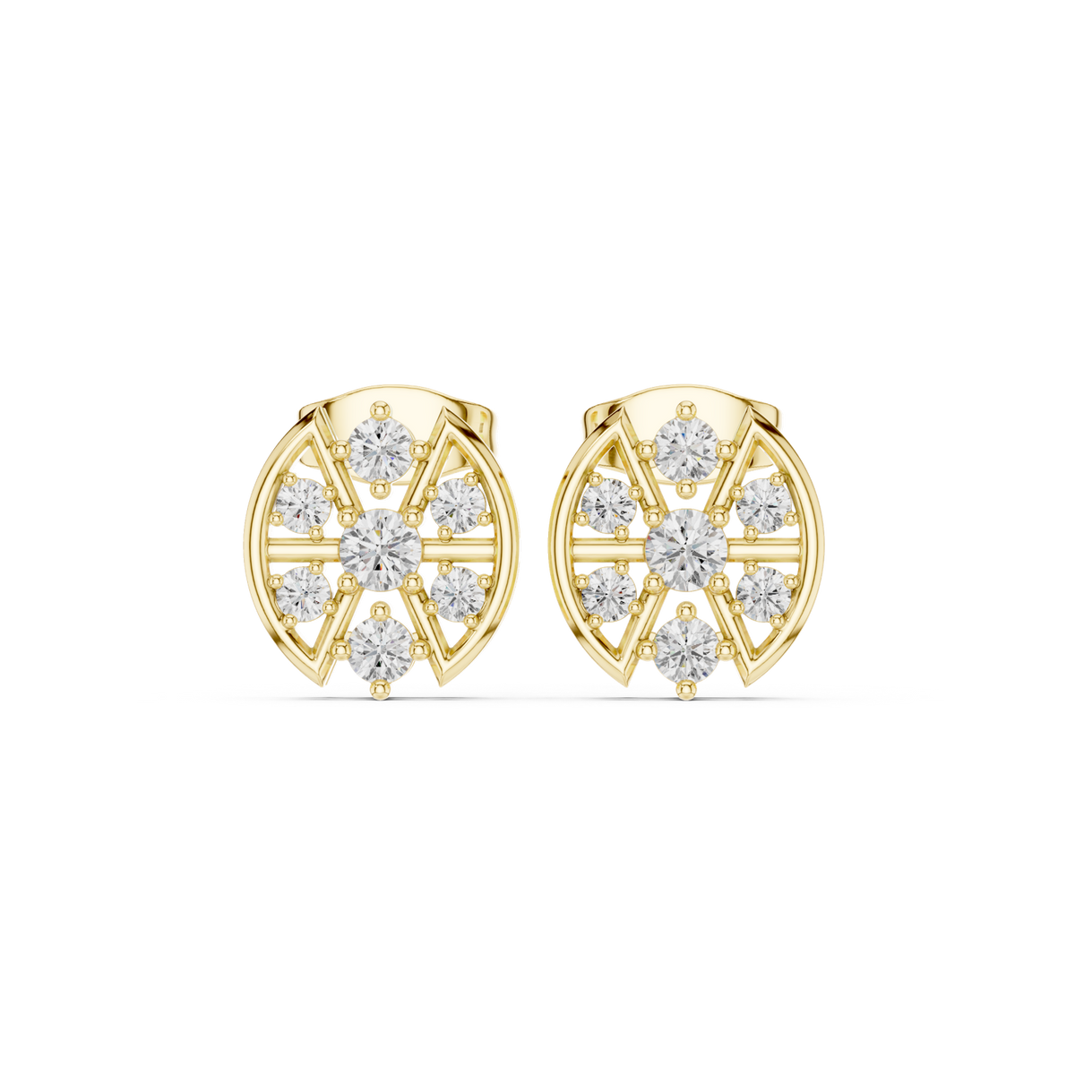 14K Solid Gold Lab Diamond Cluster Earrings, Yellow Gold