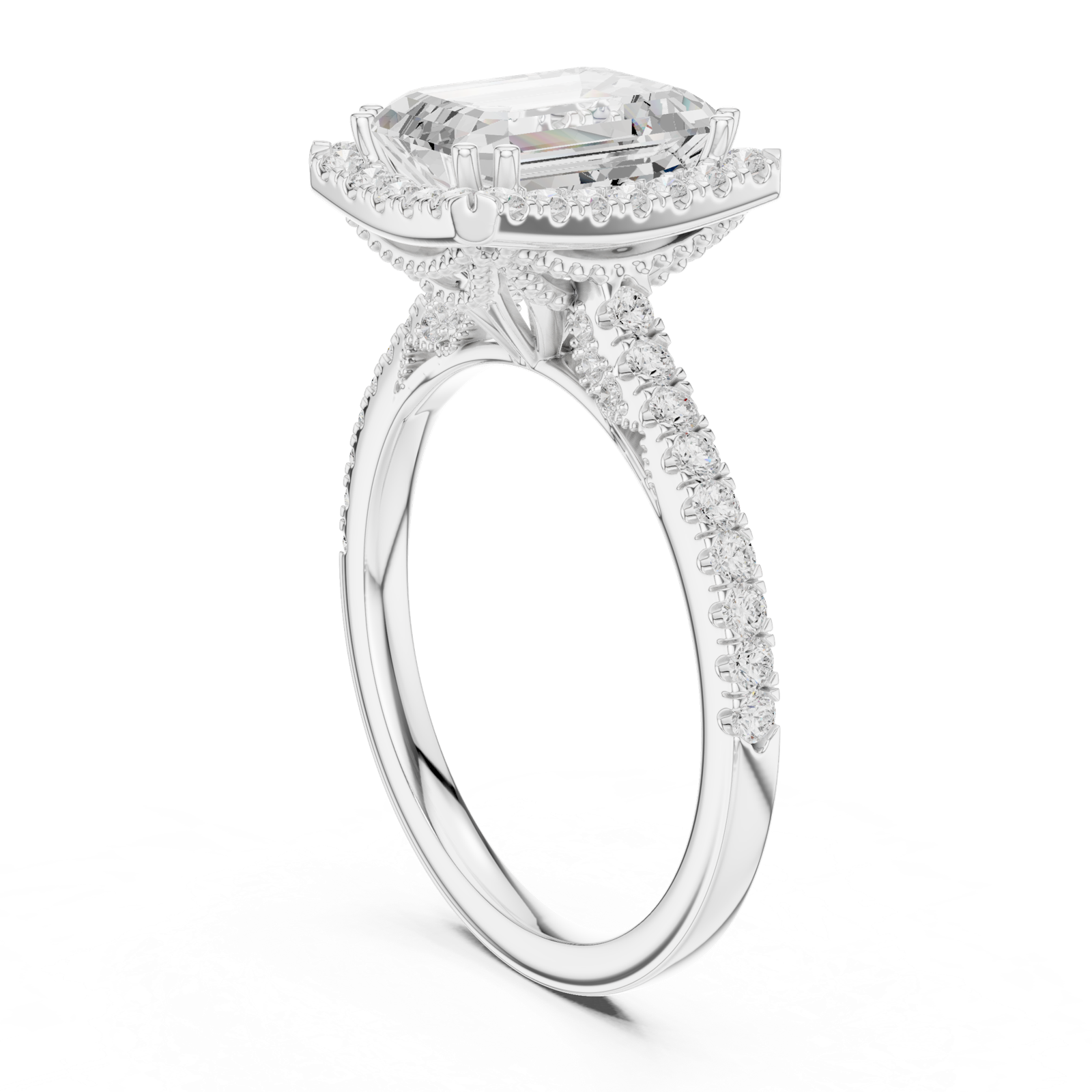 Gold Ring DDLR-255, Emerald center stone, White Gold, view 1