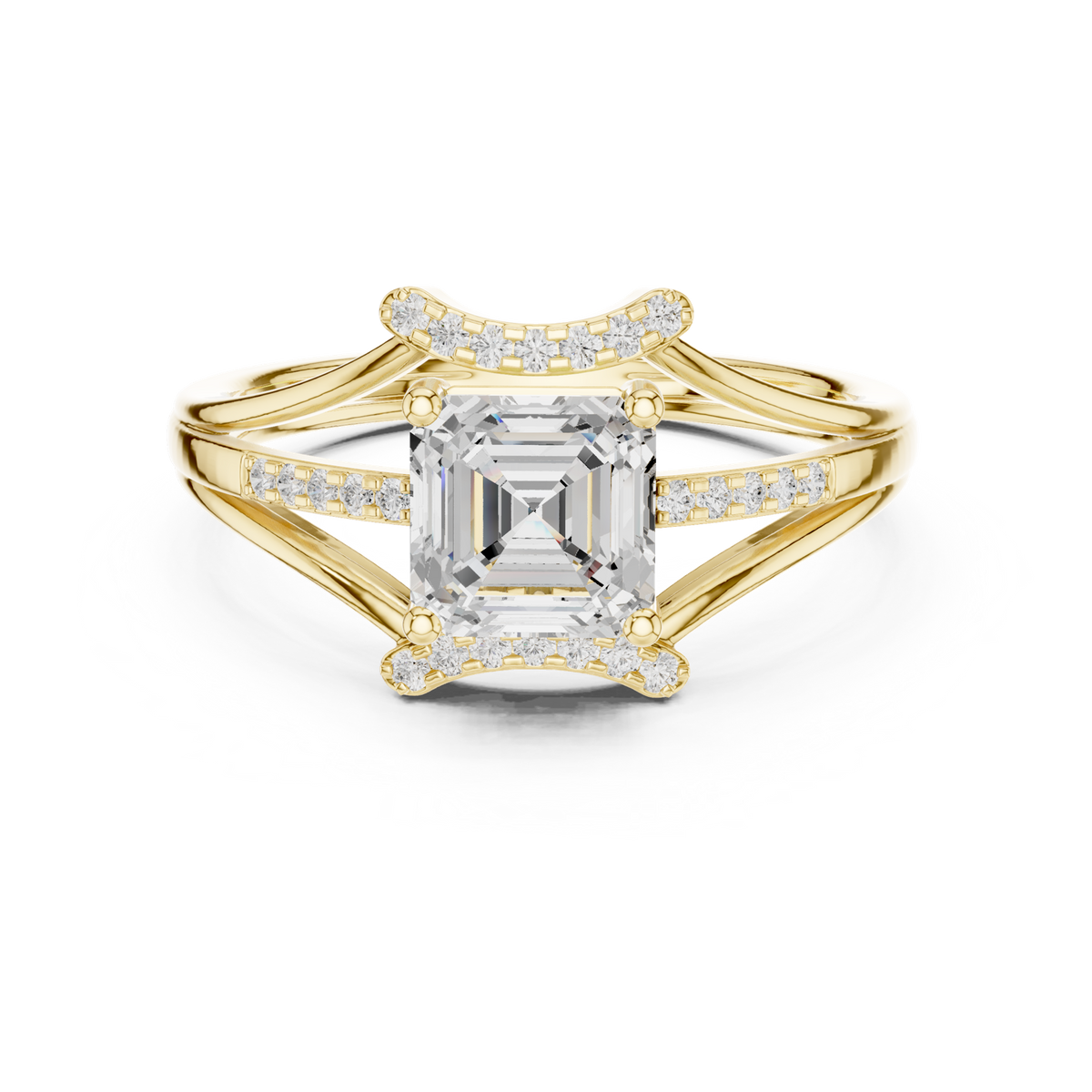14K Solid Gold Lab Diamond Halo Ring, Yellow Gold
