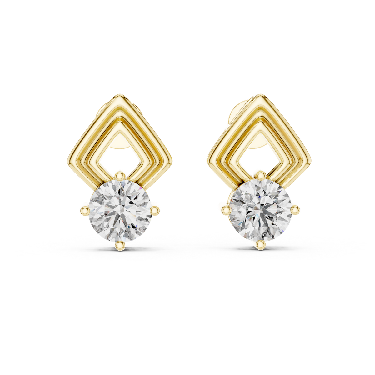 14K Solid Gold Lab Diamond Stud Earrings, Yellow Gold