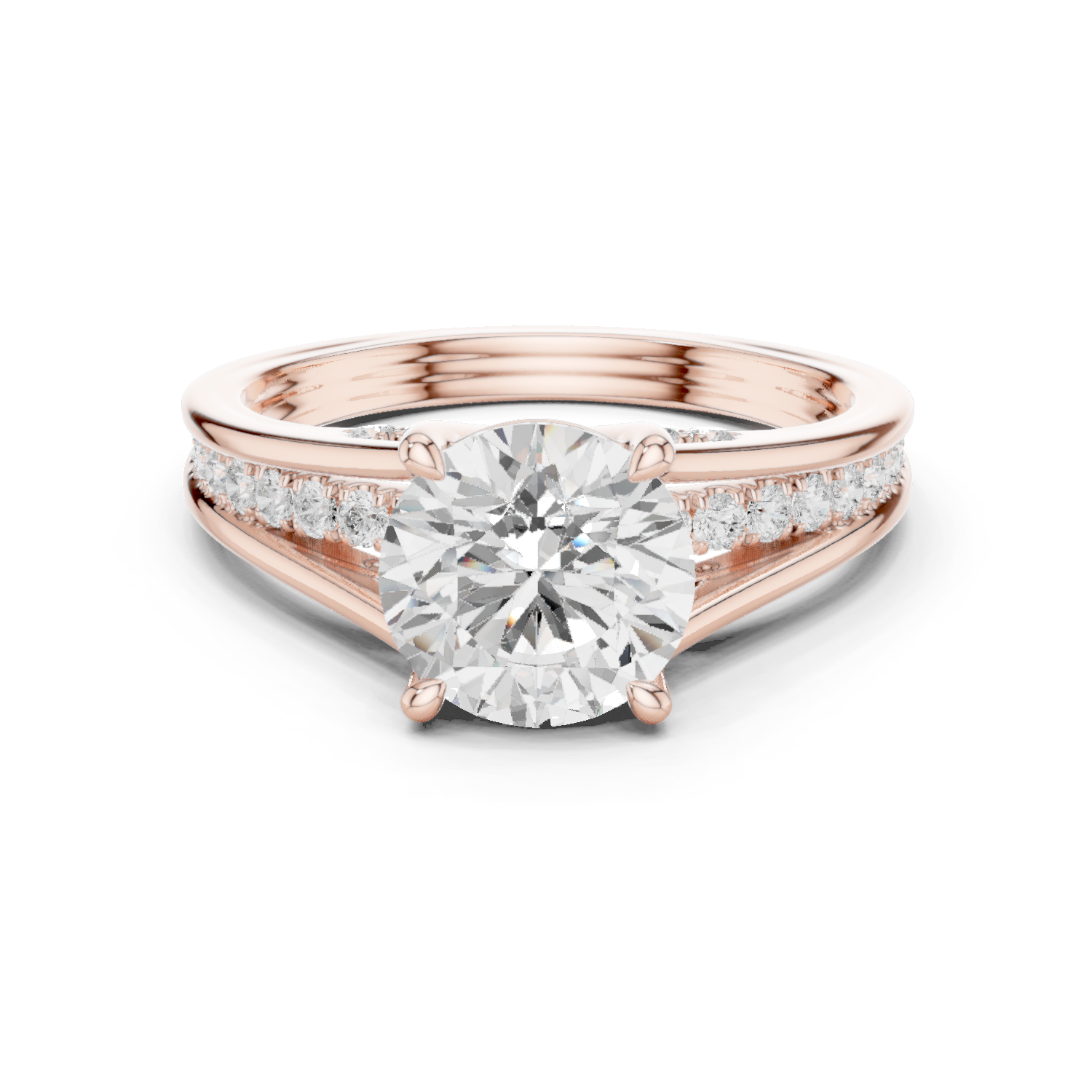 Gold Ring DDLR-253, Round center stone, Rose Gold