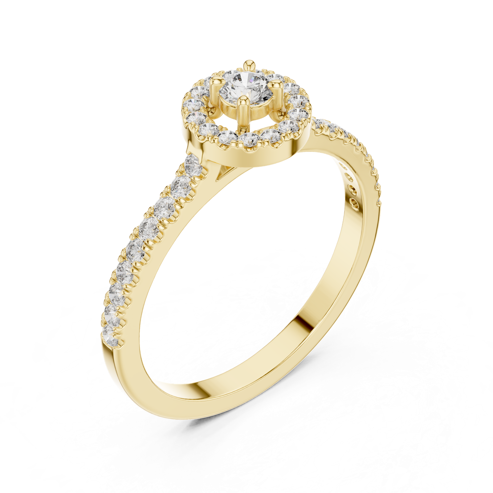 14K Solid Gold Lab Diamond Halo Ring, Yellow Gold, view 2