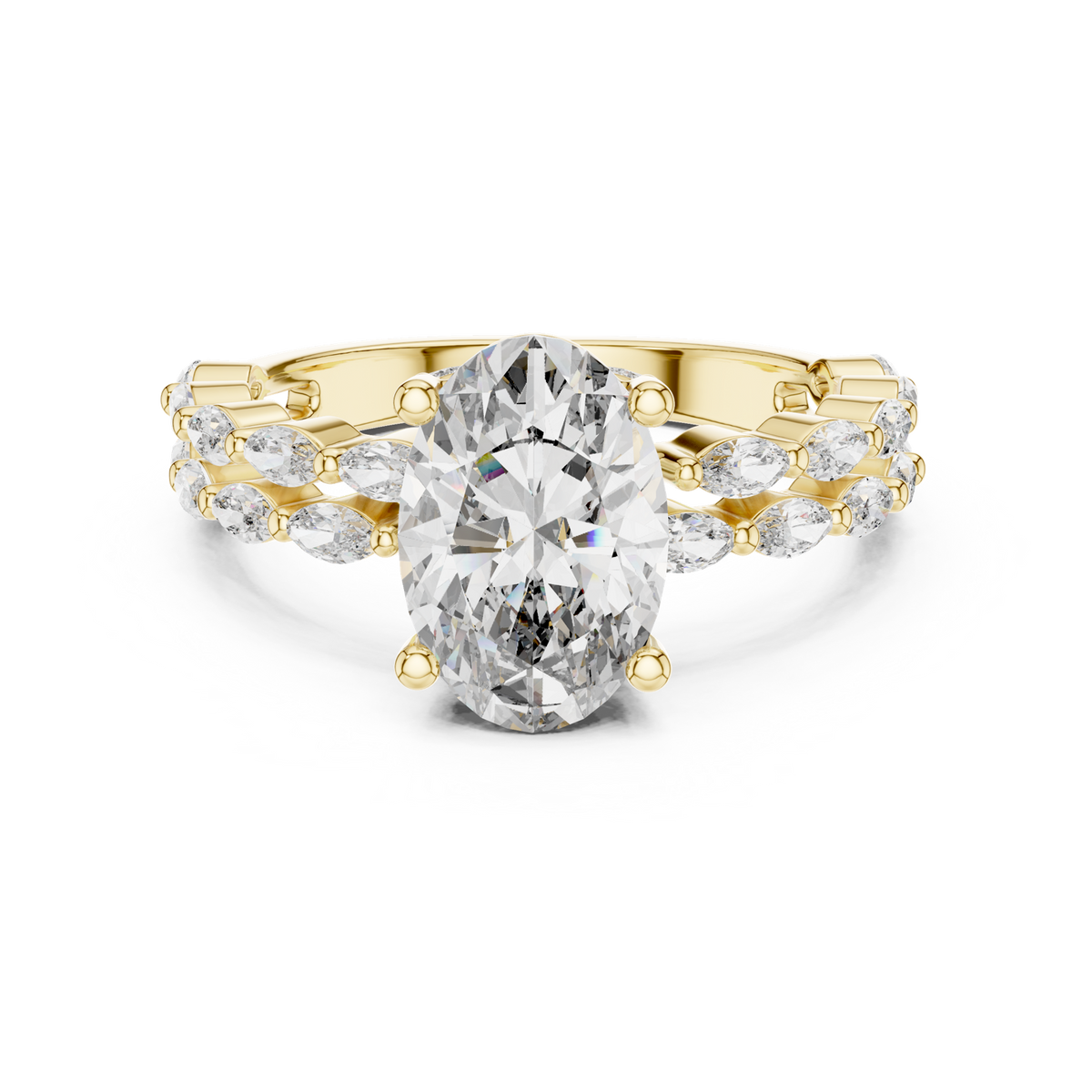 14K Solid Gold Lab Diamond Three-Stone Ring, Yellow Gold