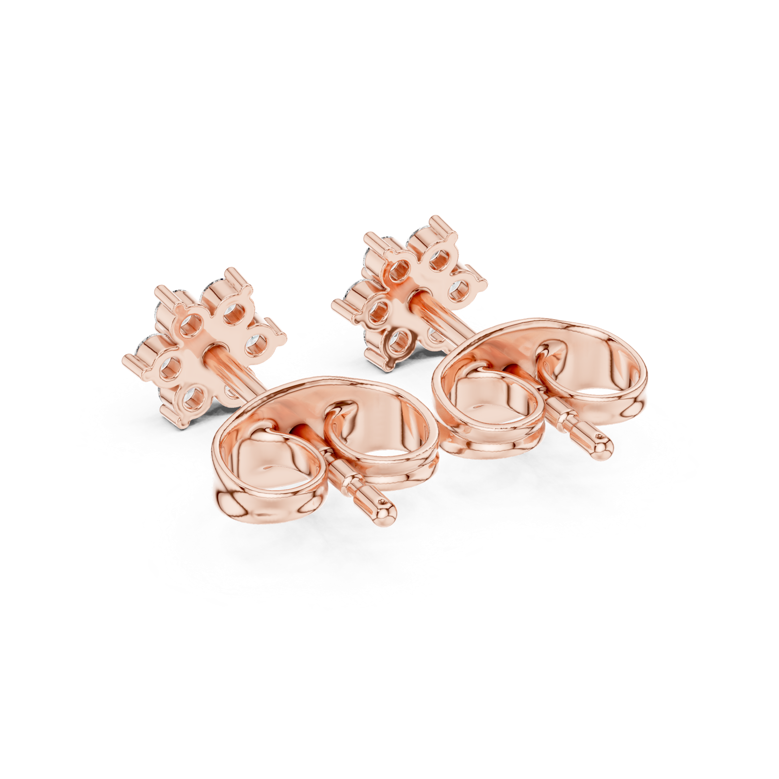14K Solid Gold Lab Diamond Flower Cluster Earrings, Rose Gold, view 3