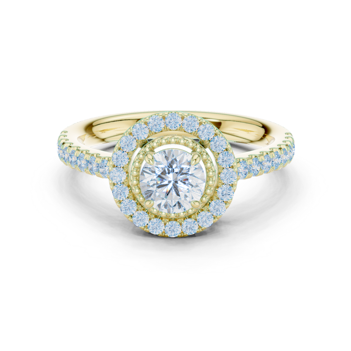 14K Solid Gold Lab Diamond Halo Ring, Yellow Gold