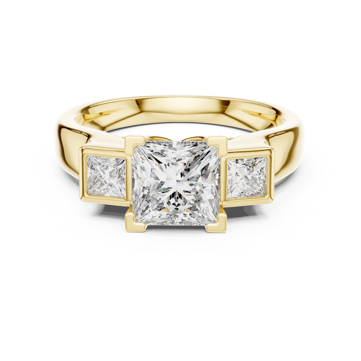 14K Solid Gold Lab Diamond Three-Stone Ring, Yellow Gold