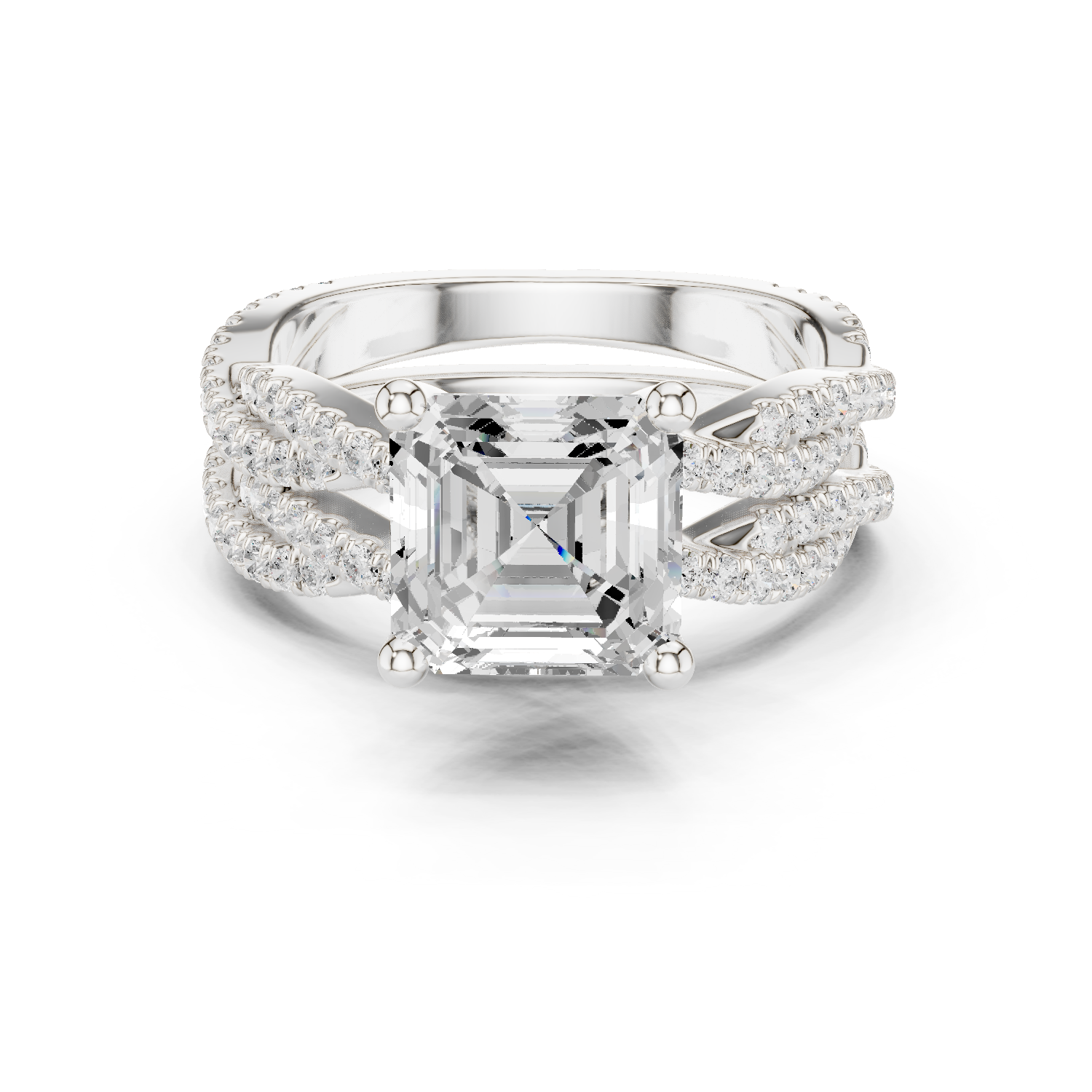 Gold Ring, Asscher center stone, White Gold