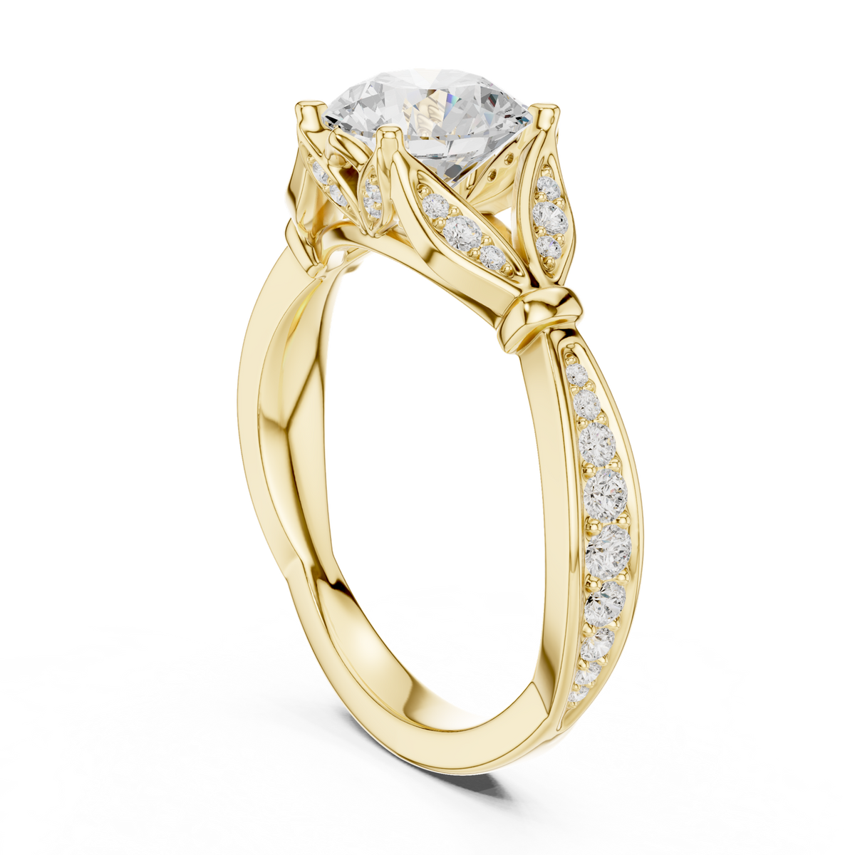 14K Solid Gold Lab Diamond Solitaire Ring, Yellow Gold, view 1