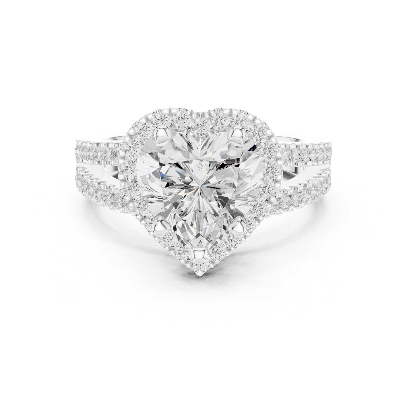 Gold Ring DDLR-350, Heart center stone, White Gold, view 4