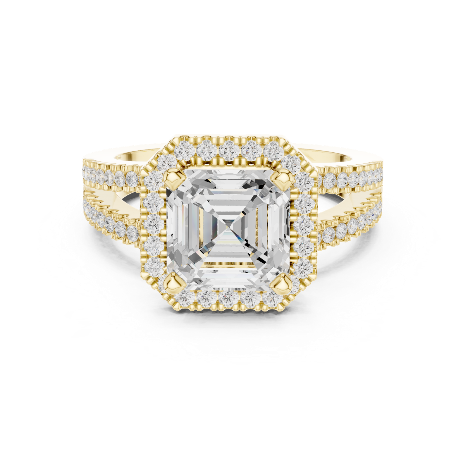 Gold Ring DDLR-350, Asscher center stone, Yellow Gold, view 4