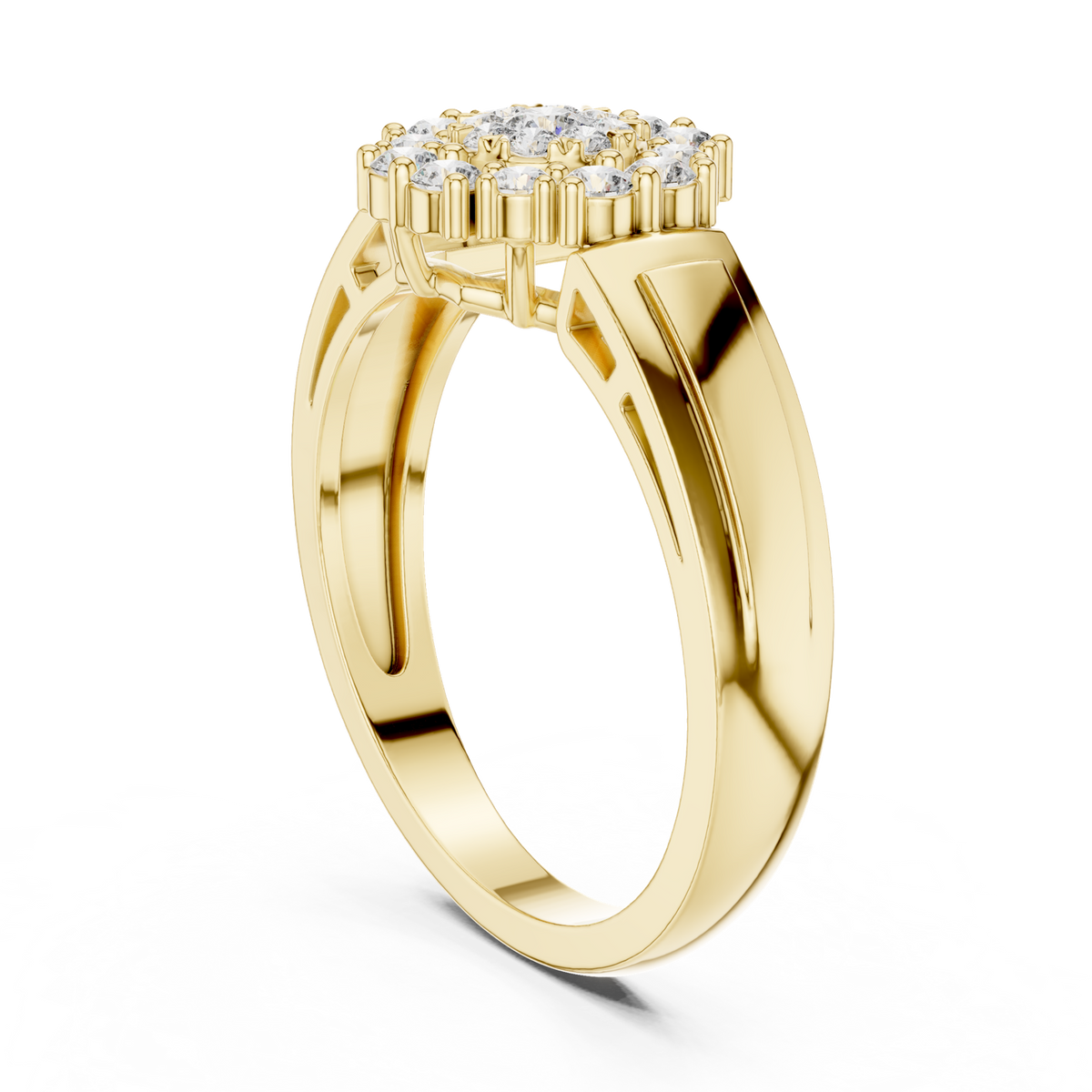 14K Solid Gold Lab Diamond Halo Ring, Yellow Gold, view 1