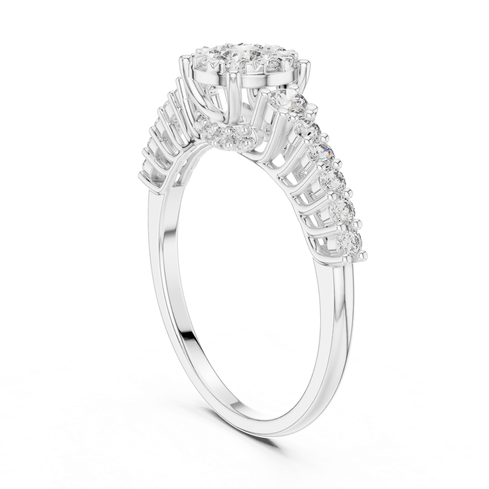 14K Solid Gold Lab Diamond Cluster Ring, White Gold, view 1