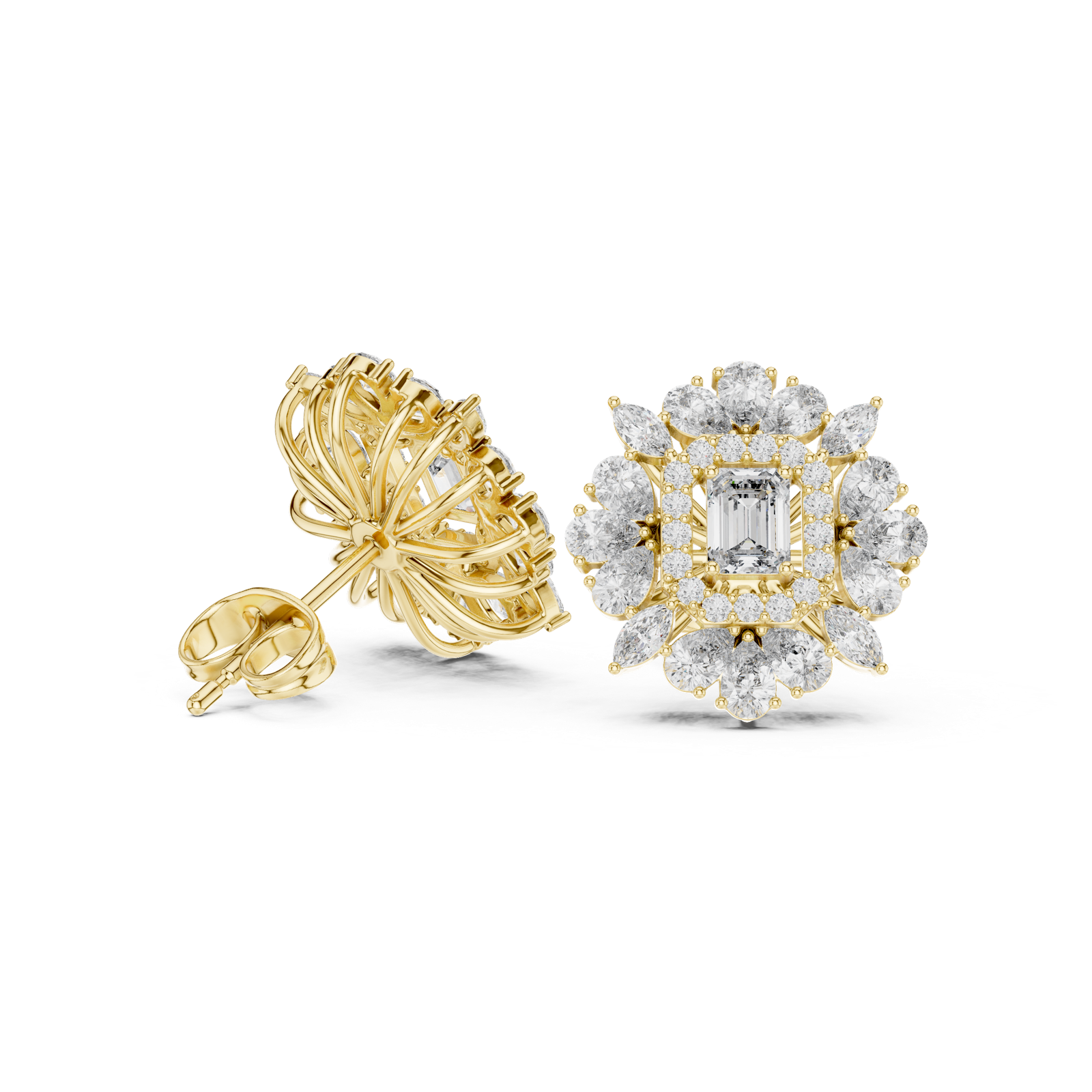 14K Solid Gold Lab Diamond Halo Earrings, Yellow Gold, view 1