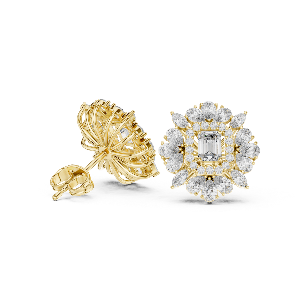 14K Solid Gold Lab Diamond Halo Earrings, Yellow Gold, view 1