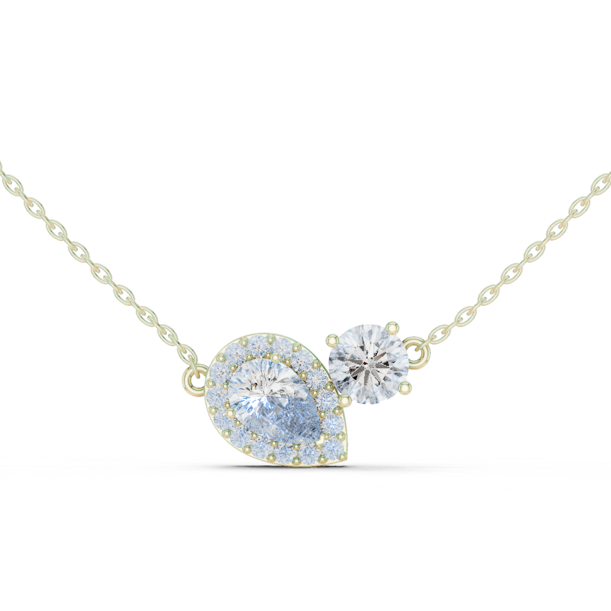 14K Solid Gold Lab Diamond Pendant Necklace, Yellow Gold