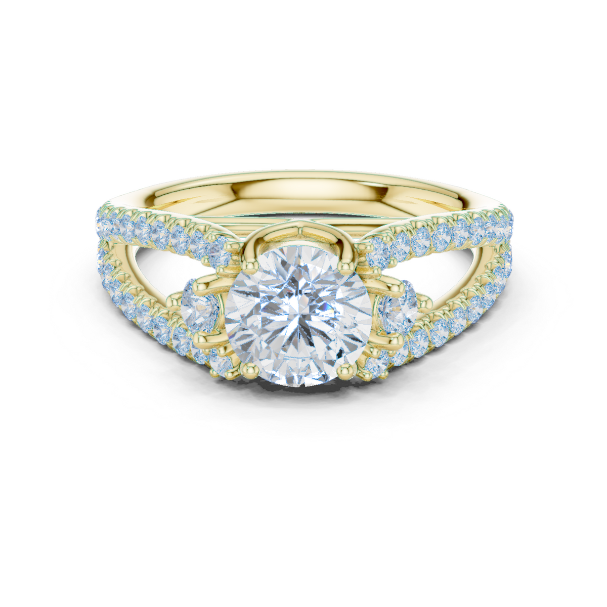 14K Solid Gold Lab Diamond Crossover Ring, Yellow Gold