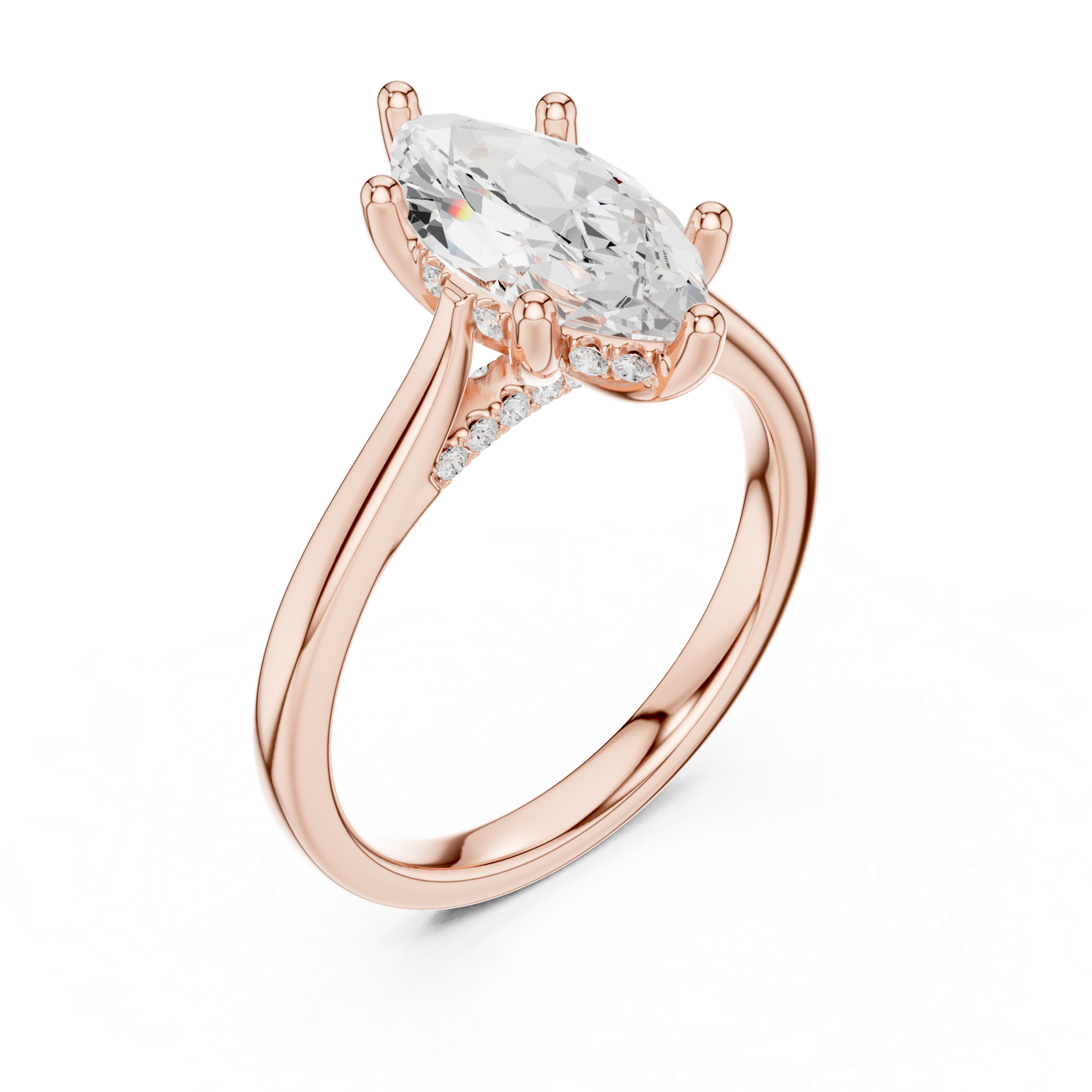 Gold Ring DDLR-163, Marquise center stone, Rose Gold, view 2
