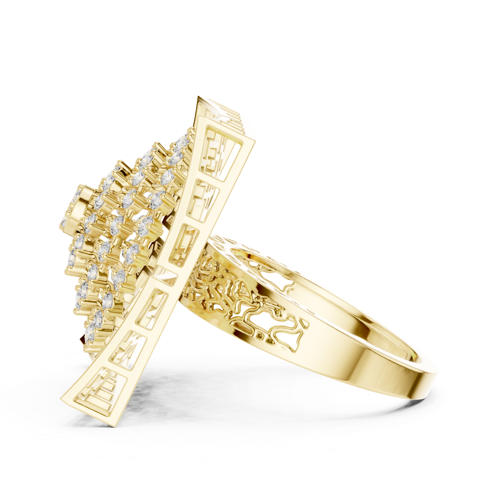 14K Solid Gold Lab Diamond Signet Ring, Yellow Gold, view 3