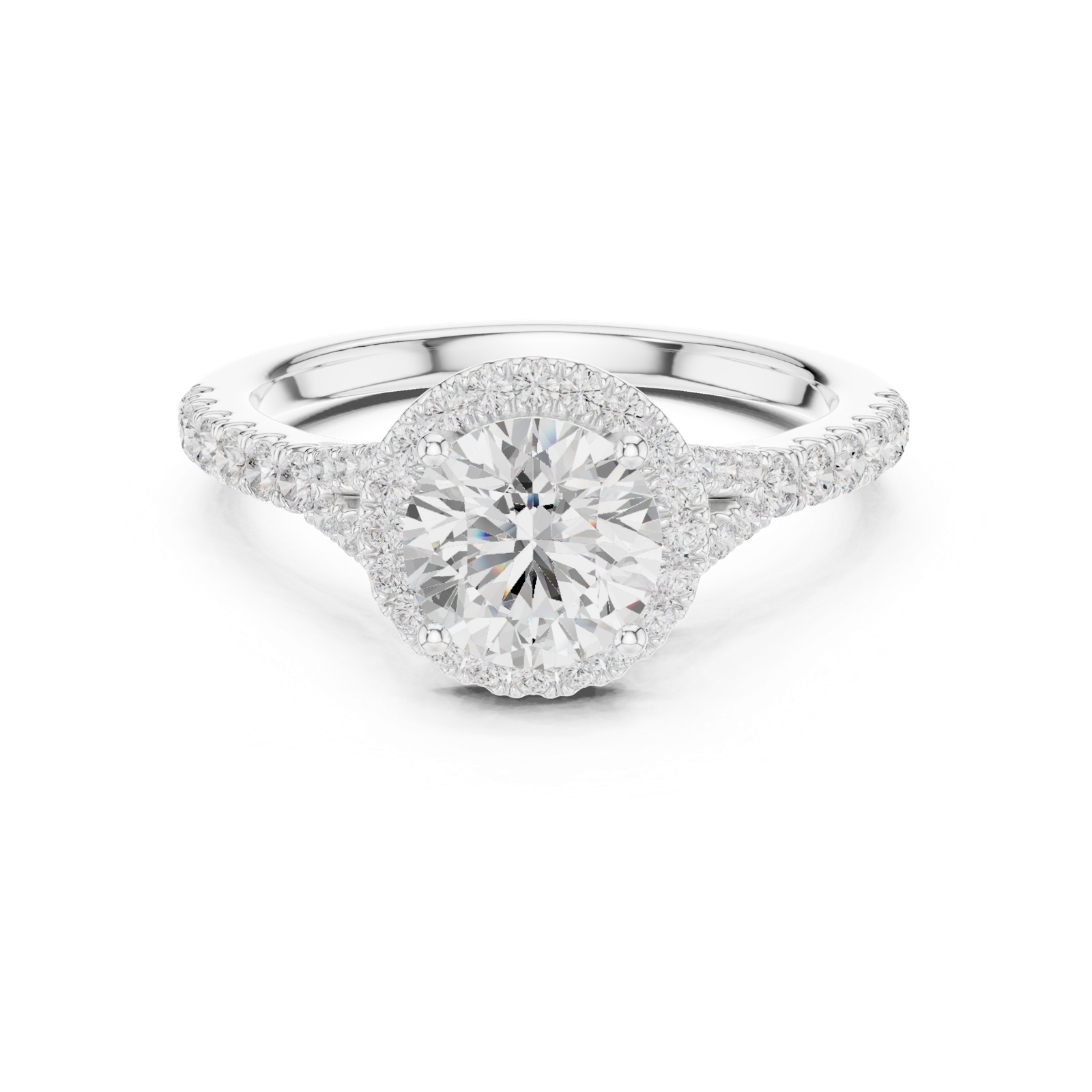 Gold Ring DDLR-043, Round center stone, White Gold, view 4
