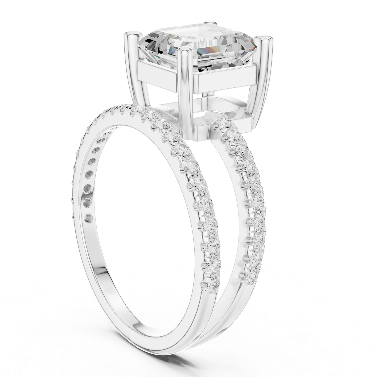 Gold Jewelry, Asscher center stone, White Gold, view 1